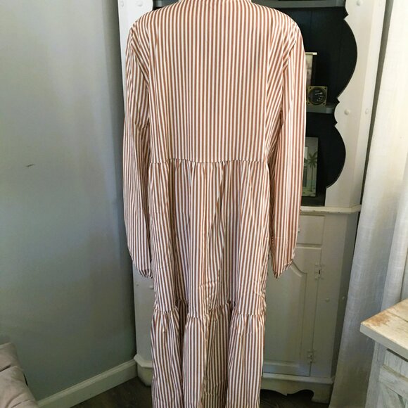 Women's Midi Dress Size XL Light brown & White Stripe Fall Dress NWOT - Picture 4 of 8